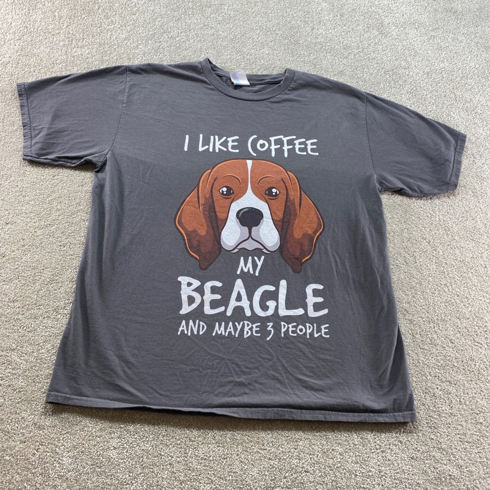 Port & Company Shirt Mens Large Gray Beagle Coffee Dog Lover Graphic Tee